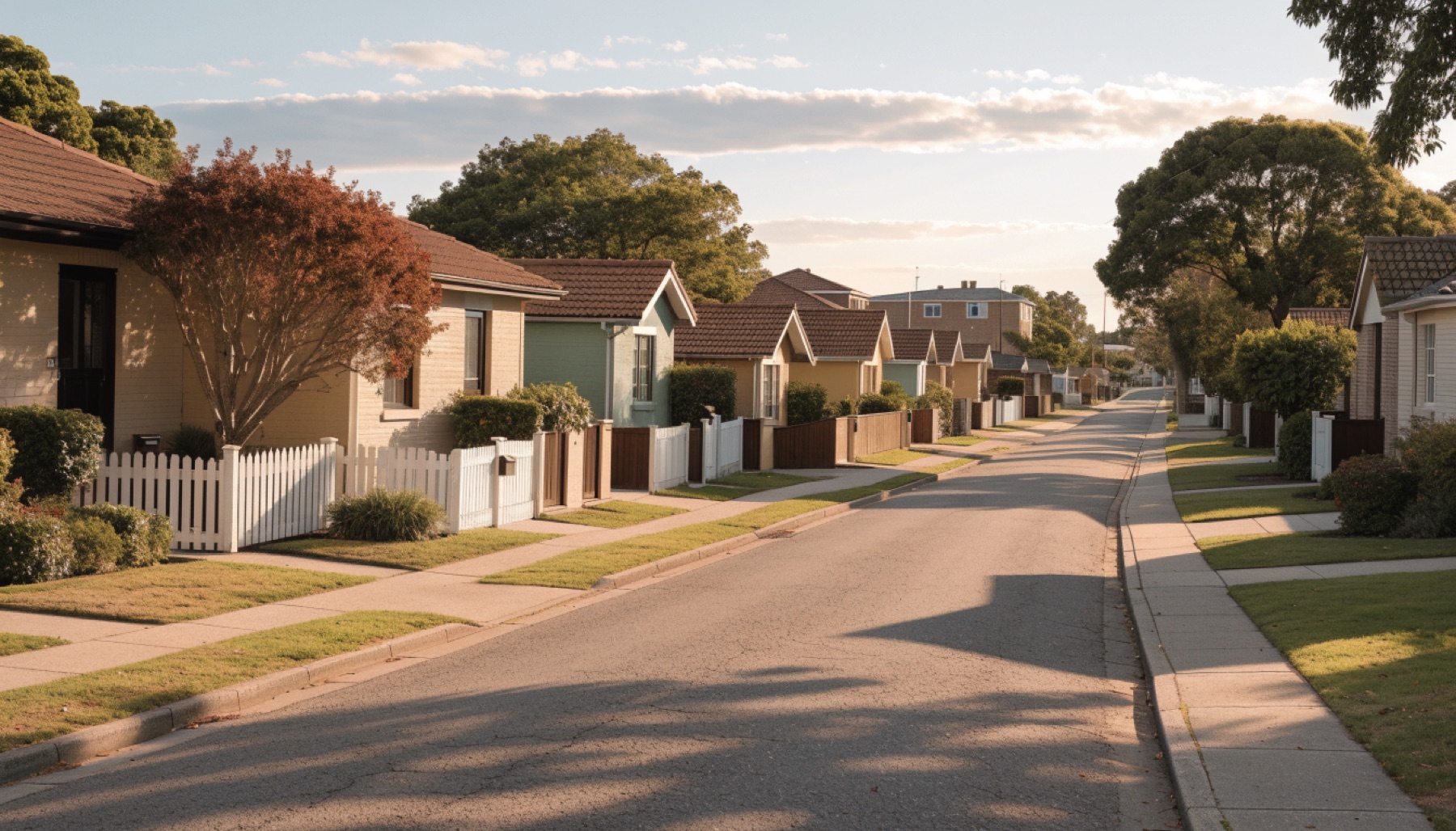 A row of Australian suburban rental homes on a quiet street